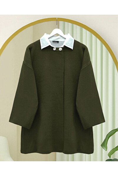 Modamorfo Double Button Casual Knitwear Poncho - Khaki