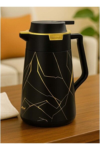 SUPPLIER 1L Black & Gold Insulated Thermos Flask – Elegant Vacuum Flask for Coffee & Tea