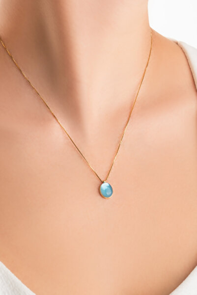 So CHIC... Mavi Aura 18 Ayar Sarı Altın Kaplama 44 Cm Gümüş Kolye