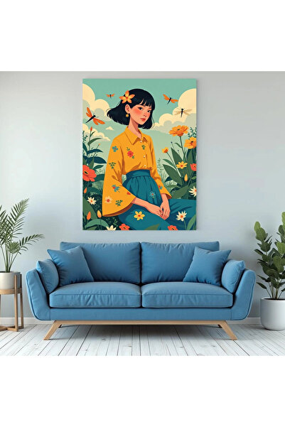 Printees Tablou - Fata cu cămașă galbenă - Canvas pe șasiu