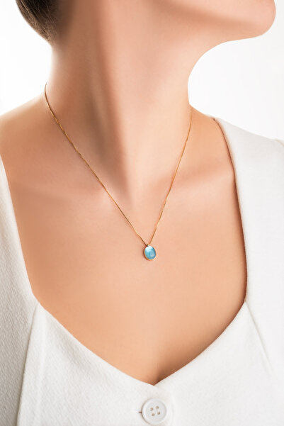 So CHIC... Mavi Aura 18 Ayar Sarı Altın Kaplama 44 Cm Gümüş Kolye