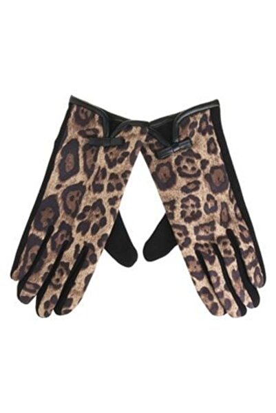 OEM Leopard Pattern & Black Gloves with Bow for Touch Screen for Women