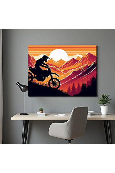 Printees Tablou - Ilustrație Rider în apus - Canvas pe șasiu - 40x30 cm