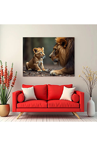 Printees Tablou - Puiul de leu în fața tatălui - Canvas pe șasiu - 40x30 cm