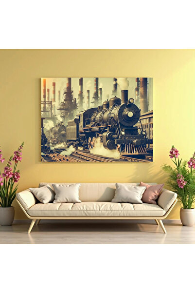 Printees Painting - Steam locomotives at the factory - Canvas on chassis