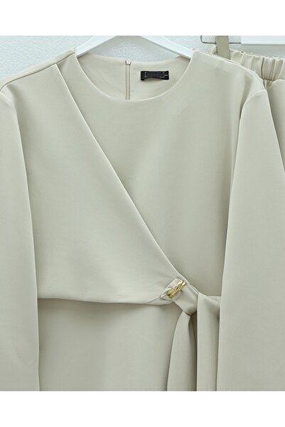 Modamorfo Slit Scuba Suit with Cross-Tied Front - Beige