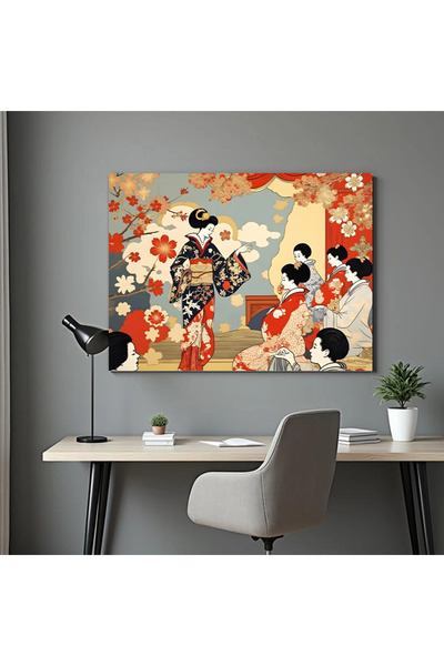 Printees Tablou - Geisha - Demonstrație de dans - Canvas pe șasiu - 40x30 cm