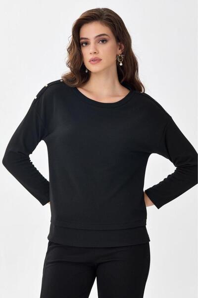 İKİLER Omuzu Metal Aksesuarlı Yarasa Kol Bluz 256-1007