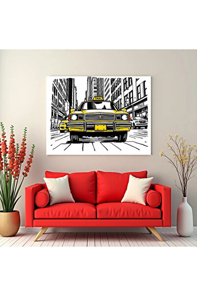 Printees Tablou - Ilustrație cu Yellow Cab - Canvas pe șasiu - 40x30 cm