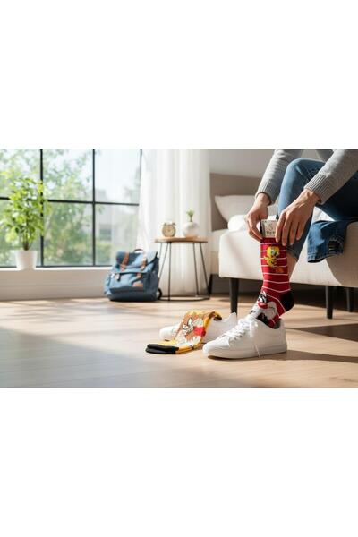 ÇERÇİ MELEK Taz & Tweety Patterned 2-Piece Unisex Colorful Socks (35–39)