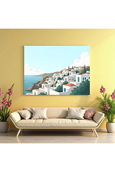 Printees Painting - Greek Village - Canvas on frame
