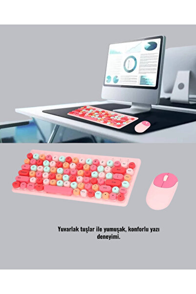 Genel Markalar Bluetooth Retro Kablosuz Klavye ve Mouse Seti – 3 Cihaz Bağlantılı, Sessiz Tuş, Uzun Pil Ömrü