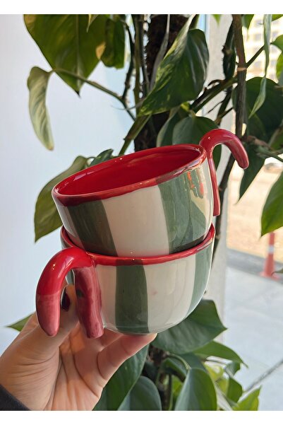 visera New Year Themed Set of Two Striped Mugs