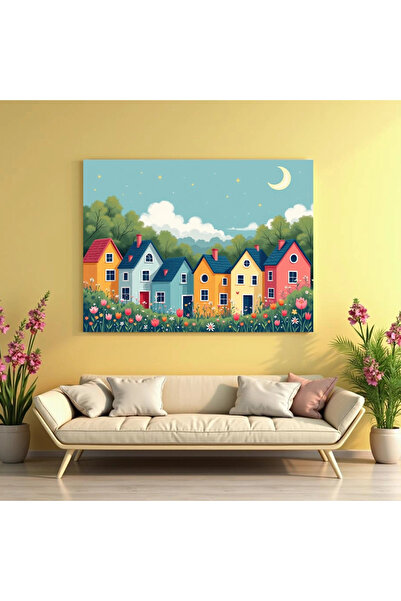 Printees Tablou - Ilustrație cu căsuțe - Canvas pe șasiu