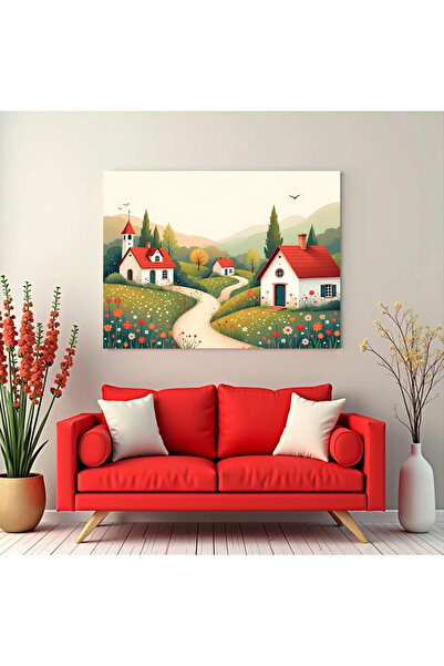 Printees Tablou - Căsuțe și flori - Canvas pe șasiu - 40x30 cm