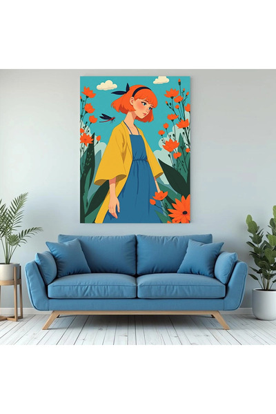 Printees Tablou - Fata cu rochiță albastră - Canvas pe șasiu