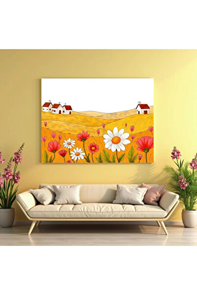 Printees Tablou, Arta naivă, Căsuțe pe coline - Canvas pe șasiu