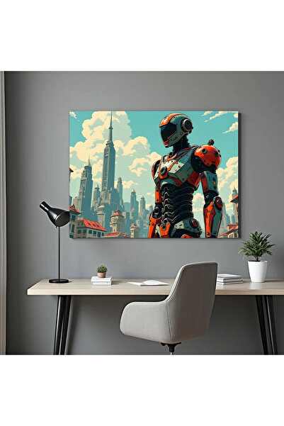 Printees Tablou - Robot în oraș - Canvas pe șasiu - 40x30 cm