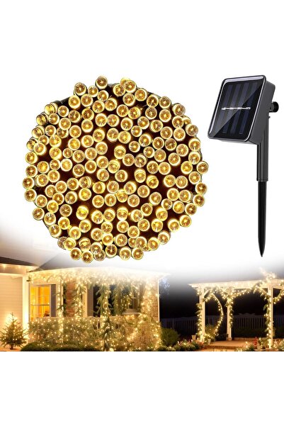 Genel Markalar 12 Metre Güneş Enerjili Sarı LED Solar Bahçe Aydınlatma Zincir...