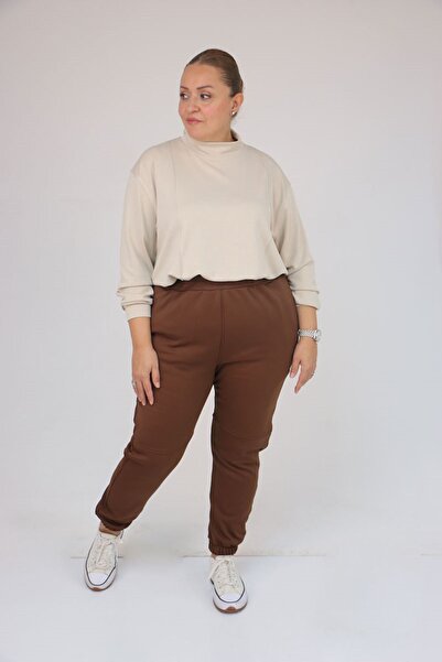 Eslina 59508 Plus Size Piecewise Elastic Waist Leggings - Brown