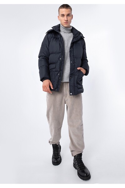 Wittchen Men's Quilted Down Jacket with Hood Navy Blue Nylon