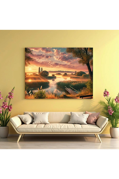 Printees Tablou - Peisaj pe lac - Canvas pe șasiu