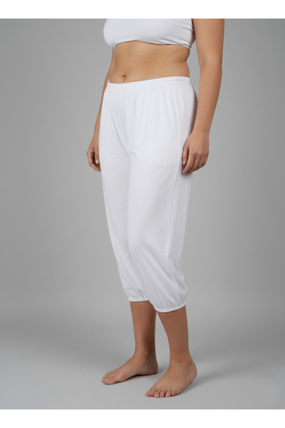 balkonda Long Leg Baggy Women's Underpants with Elasticated Legs, Pack of 2, Oversized Plus Size White - Doğanyıldız