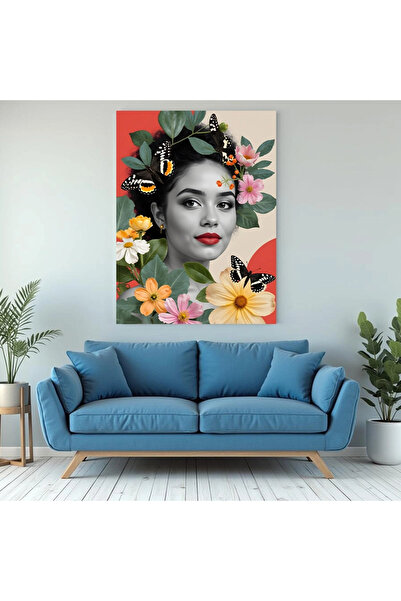 Printees Tablou - Colaj fată și flori - Canvas pe șasiu - 40x30 cm