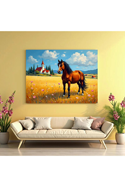 Printees Tablou - Armăsar lângă sat - Canvas pe șasiu