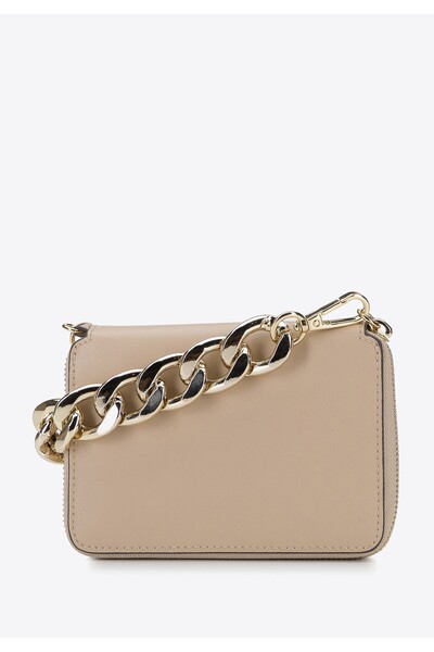 Wittchen Women's mini leather handbag with a thick chain, beige, leather