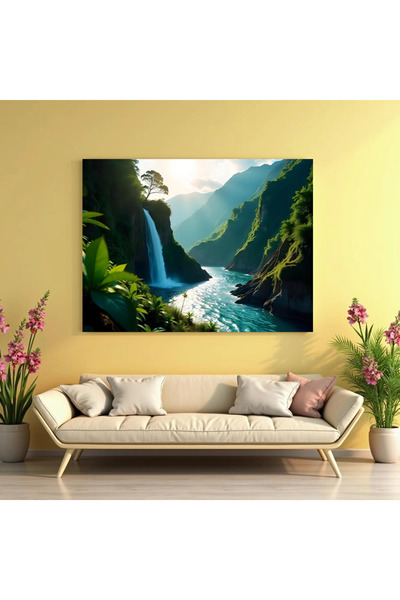 Printees Tablou - Cascadă în munți - Canvas pe șasiu