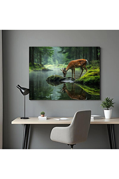 Printees Painting - Deer at Watering - Canvas on Frame