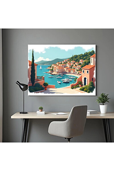 Printees Painting - A bay with boats - Canvas on frame