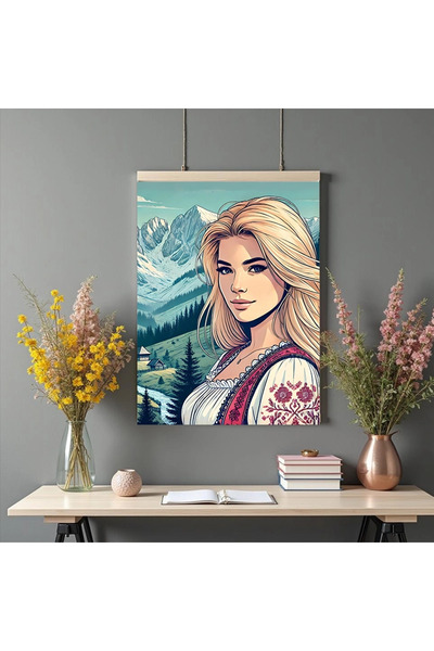 Printees Tablou - Portret de fată la munte - Canvas pe șasiu