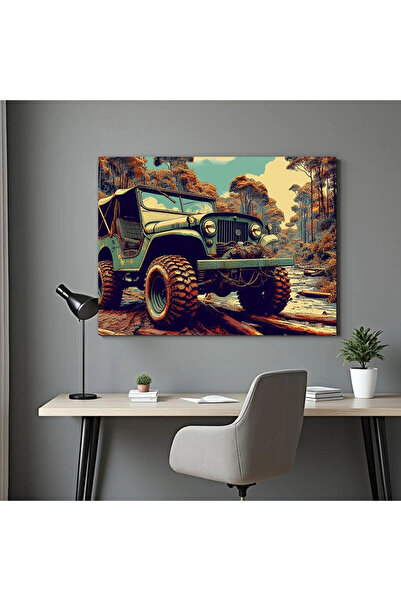 Printees Tablou - Un Jeep în mediul său - Canvas pe șasiu