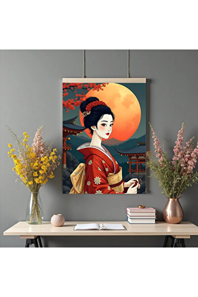 Printees Tablou stil japonez - Soarele la apus - Canvas pe șasiu