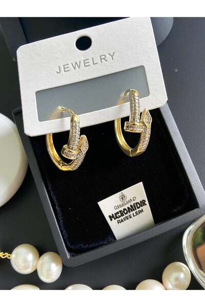 NAİFTAKIAKSESUAR Women's 2 Color Steel Hoop Earrings