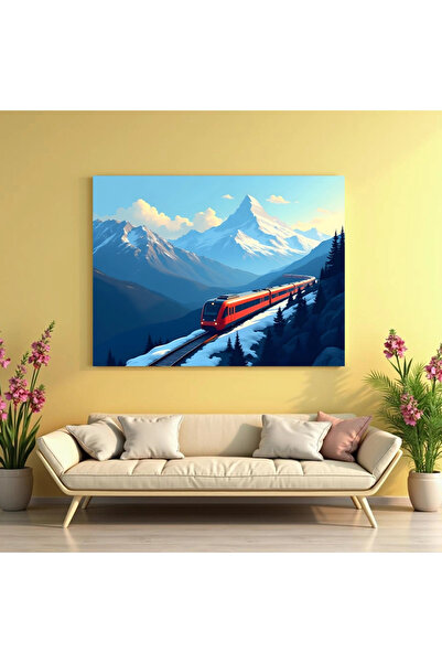 Printees Painting - Red train in mountain landscape