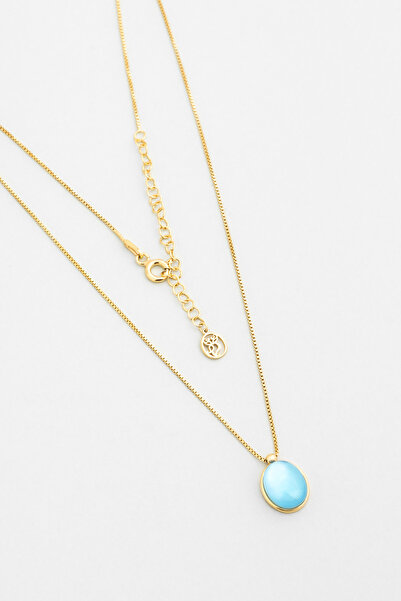 So CHIC... Mavi Aura 18 Ayar Sarı Altın Kaplama 44 Cm Gümüş Kolye