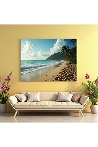 Printees Painting - Beach with palm trees - Canvas on frame