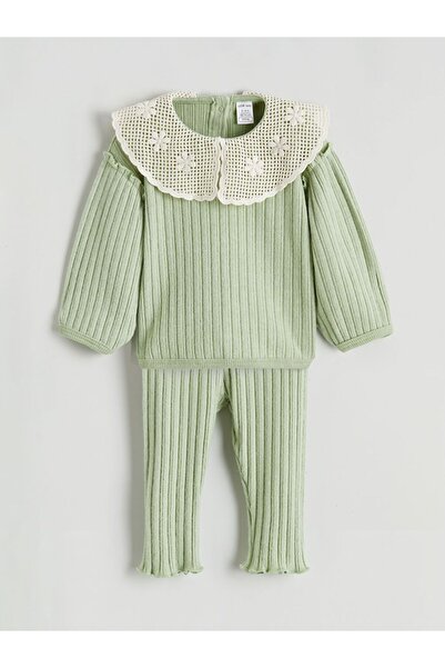 LC Waikiki Lcw Baby Peter Pan collar Patterned Long Sleeve Baby Girl Blouse and Leggings Set 2-Piece