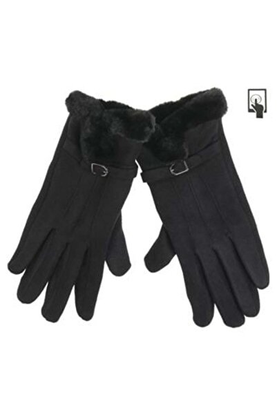 OEM Black Gloves with Faux Fur & Strap for Touchscreens for Women