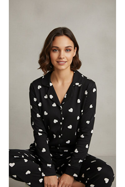 MİSS ELİZZA Heart Milan Pajama Set Black