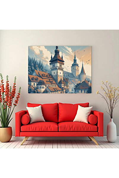 Printees Tablou - Ilustrație cu cetatea veche - Canvas pe șasiu - 40x30 cm