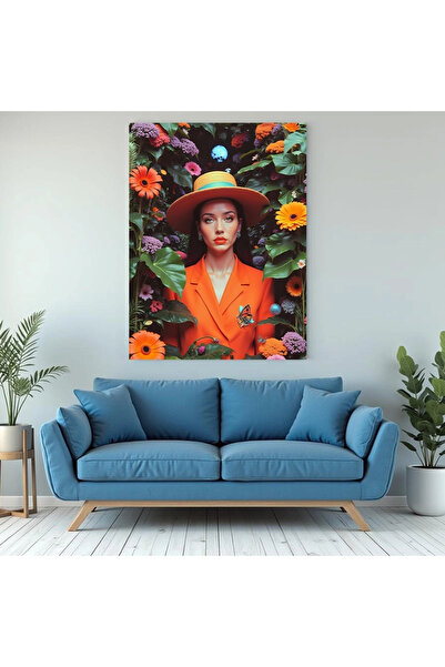 Printees Tablou - Portret suprarealist de femeie cu flori - Canvas pe șasiu