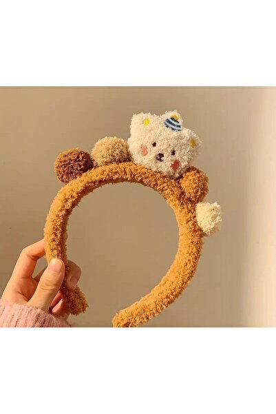 Madam Nora تاج من القطيفة بنمط دمية الدب اللطيفة - قماش ناعم مع كرات فرو - إكسسوار للشعر - أسلوب شتوي حلو