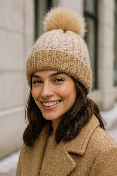 REMSA Pom-Pom Detail Women's Beret Rkş-1142 Camel