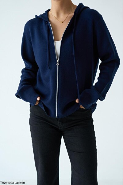 Lupies سترة صوفية نسائية بغطاء للرأس بسحاب