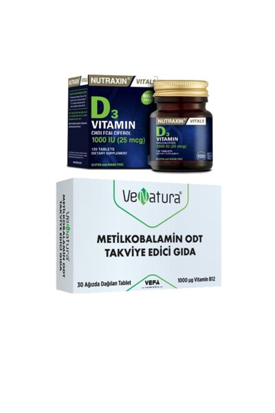 VeNatura Vitamin B12 Methylcobalamin Odt - 30 Mouth Scattered Tablets + Nutraxin Vitamin D3 1000 Iu 120 Tablets