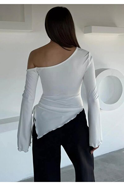 Be Best Women's White One Shoulder Spanish Sleeve Smocked Blouse Be201